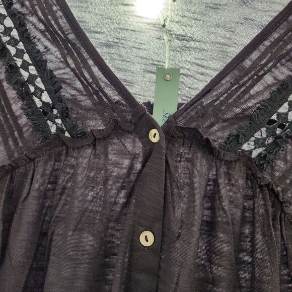 She Sky top Size Large Dark Blue Sheer Lightweight Relax Fit Front Buttons - Picture 5 of 10